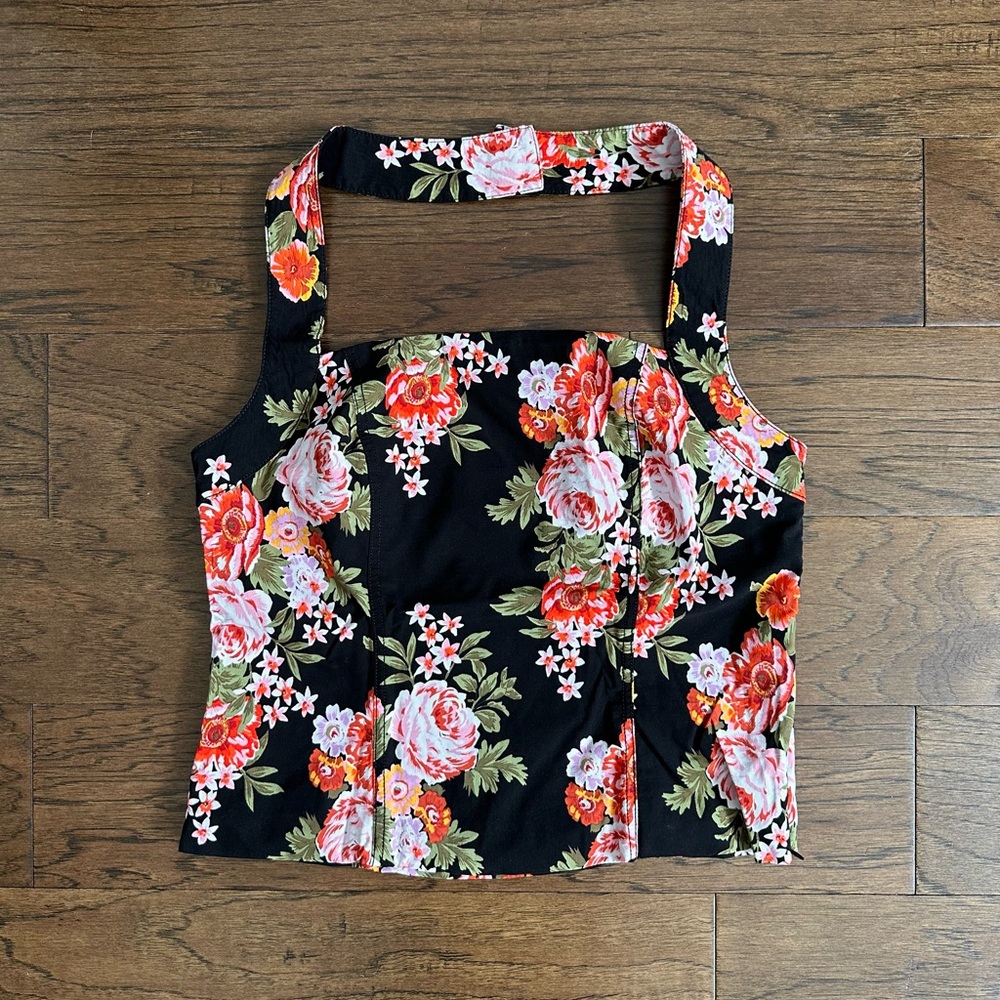 NWOT Anthropologie Maeve Retro Halter Top Floral Black Size Medium